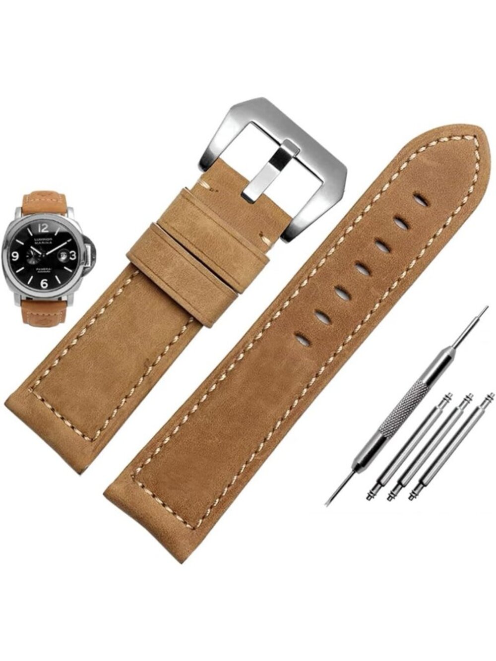 Vintage Leather Watch Bands for Men - Top Grain, 20mm to 26mm Compatible Straps
